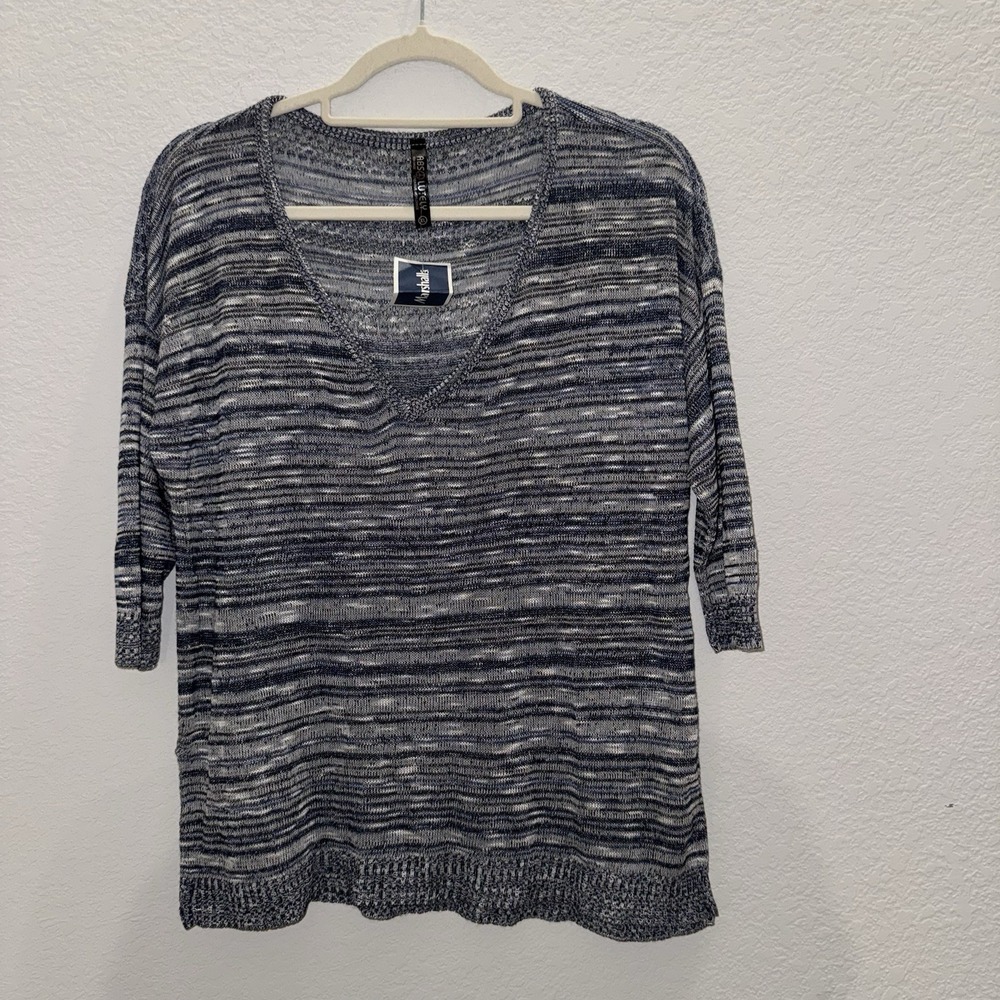 Absolutely Women's XL Top Sz XL 3/4 sleeve Lightweight Blue Striped Nautical NWT